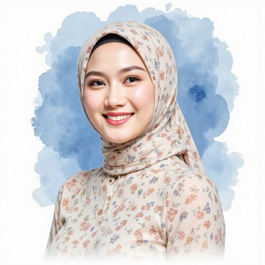 Full long shot a portrait ,  Asian woman hijab small flora and blouse pattern small flora,  beautiful by jusTomat on Tenso...