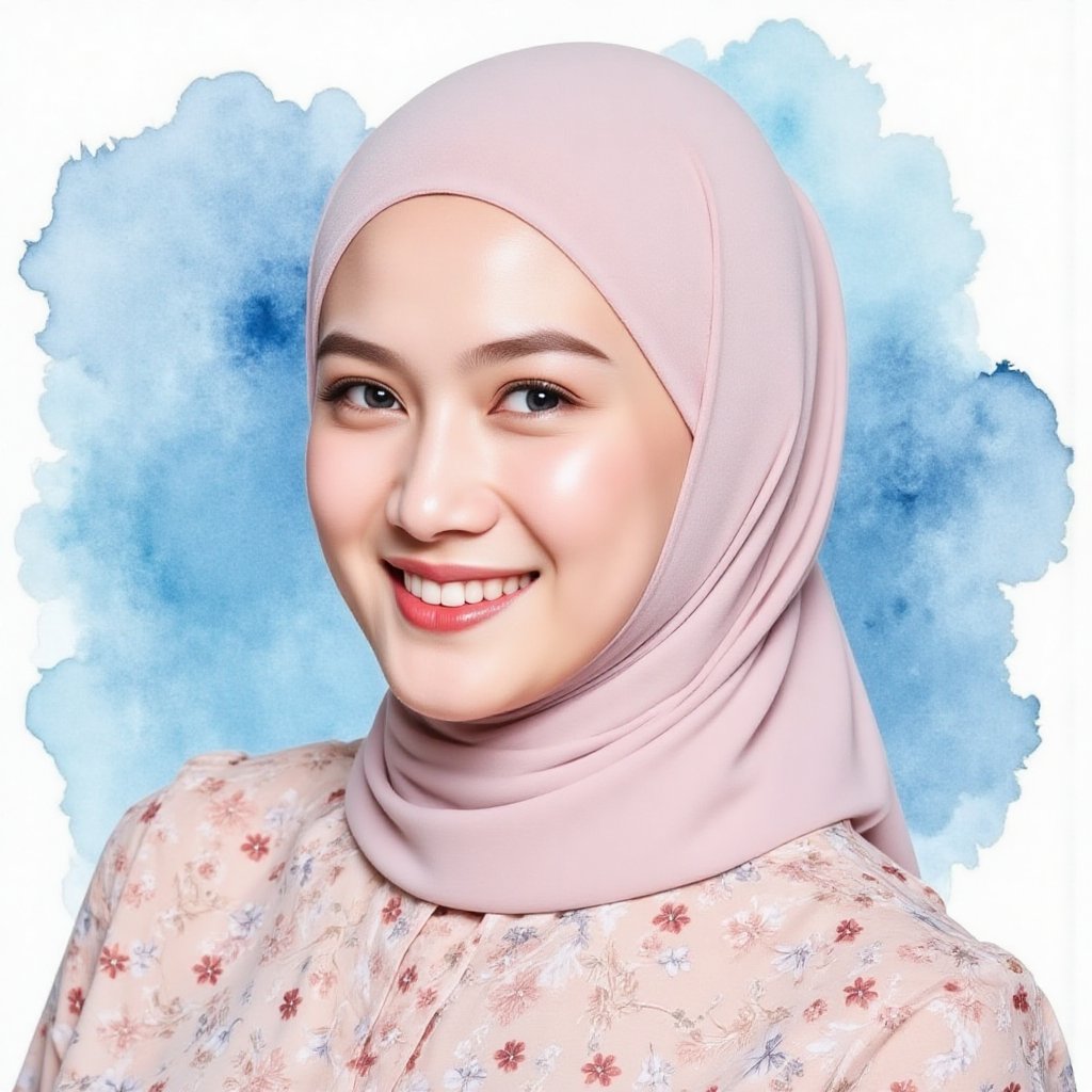 Full long shot a portrait ,  Asian woman hijab small flora and blouse pattern small flora,  beautiful by jusTomat on Tenso...