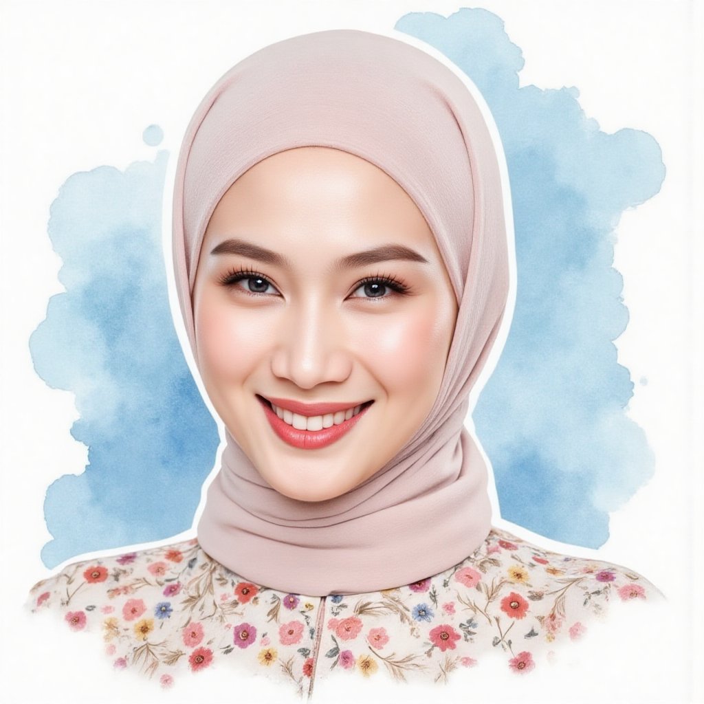 Full long shot a portrait ,  Asian woman hijab small flora and blouse pattern small flora,  beautiful by jusTomat on Tenso...