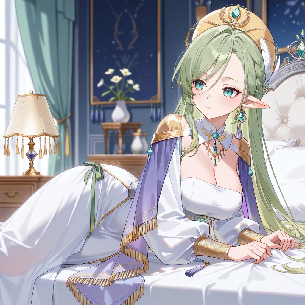 GU,  swept bangs,  light green hair by user_906051468363047398 on Tensor.Art