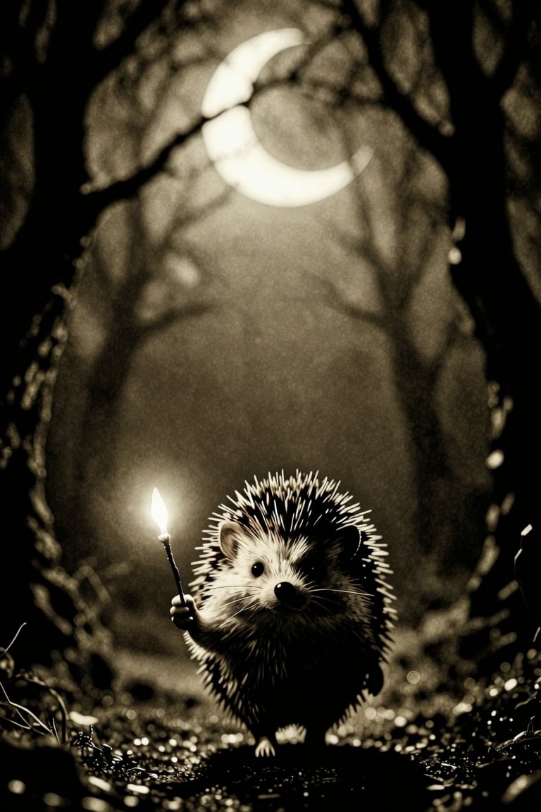WallStyle ,  A fairytale anthropomorphic hedgehog in the fog ,  holding a firefly on a stick by Svem37 on Tensor.Art