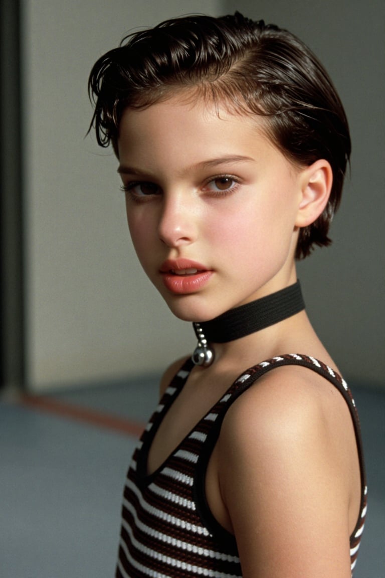 Create a cinematic scene featuring Su4kaMathilda,  the girl with short hair,  wearing a choker. by Namian on Tensor.Art