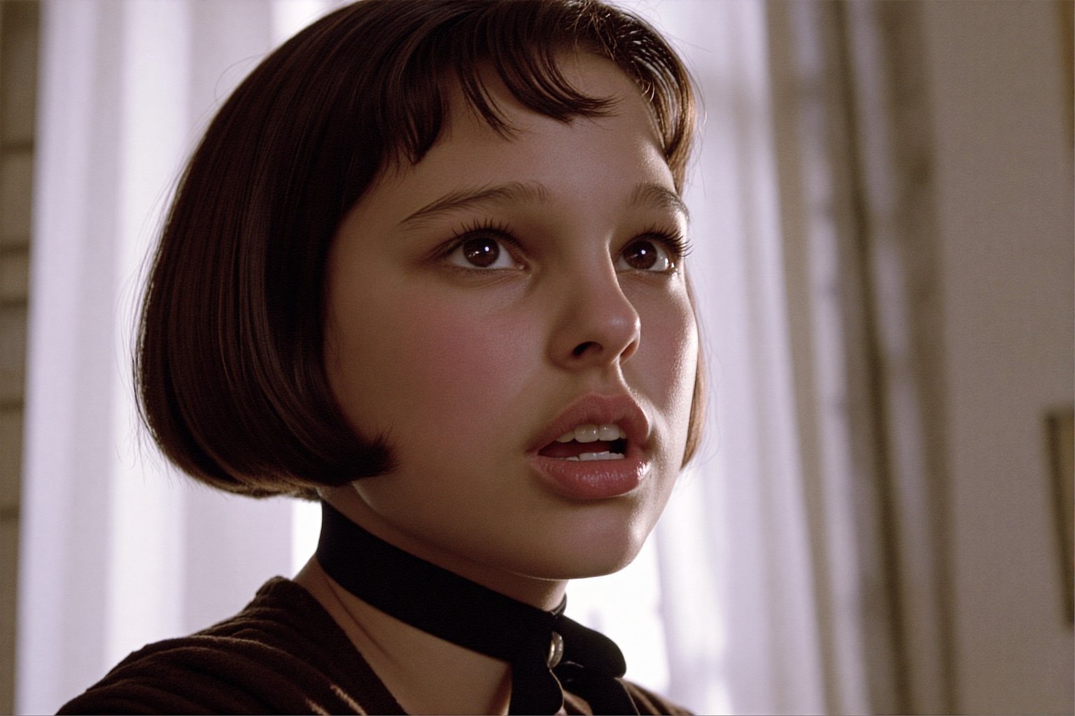 Create a cinematic scene featuring Su4kaMathilda,  the girl with short hair,  wearing a choker. by Namian on Tensor.Art