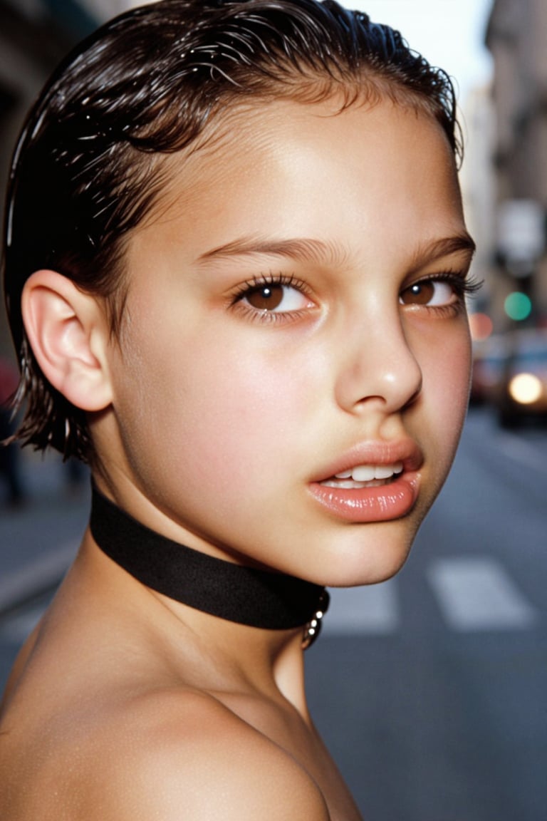 Create a cinematic scene featuring Su4kaMathilda,  the girl with short hair,  wearing a choker. by Namian on Tensor.Art