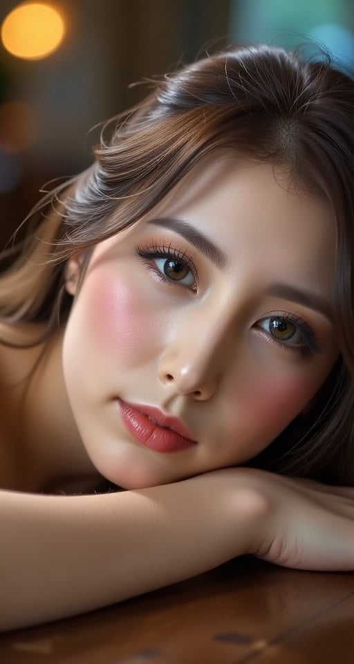 photo of a beautiful young woman,  head rest on arm,  cinematic lighting by en0421@AI on Tensor.Art