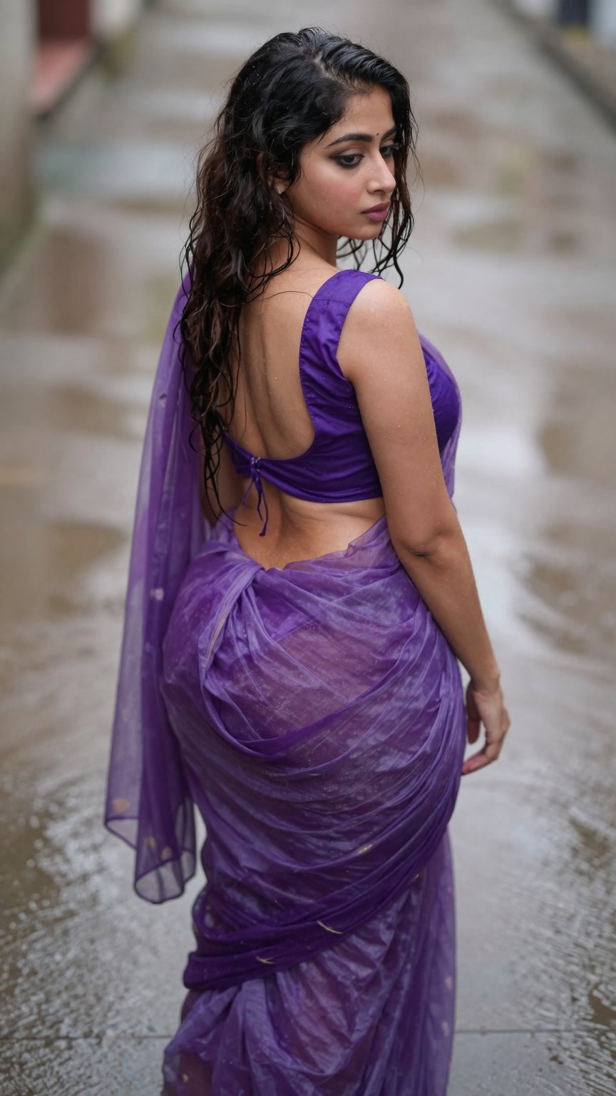 Young woman,  likely in her late teens or early twenties,  with dark hair styled in wavy cascading by AI factory on Tensor...