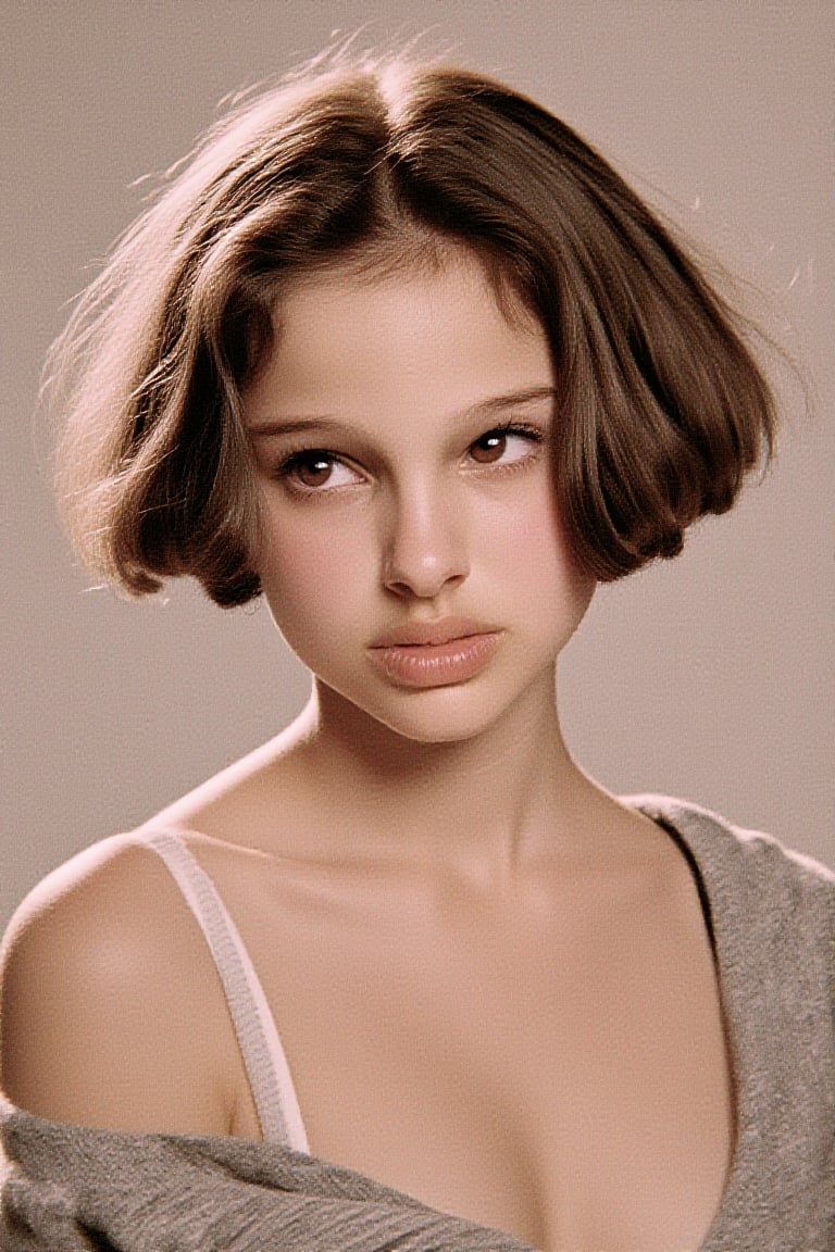 Photorealistic upper body portrait from chest up of 18 y.o. girl Su4kaMathilda cute-sexy duality style,  manic pixie dream...