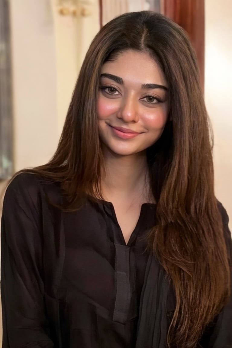 [closeup portrait,  exact same girl with identical face perfectly preserved,  long wavy brown hair with soft volume by Bel...