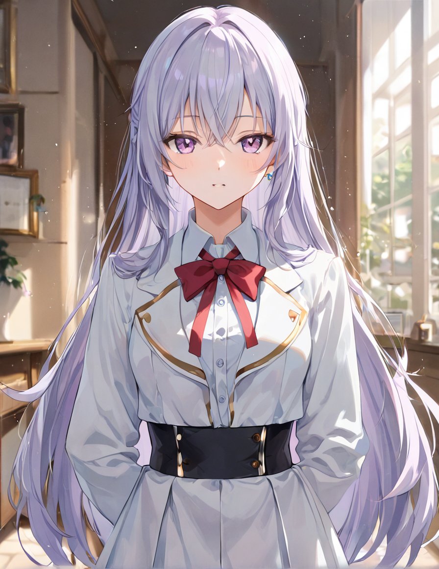 anime girl,  silver waist-length hair,  purple-gray eyes by user_858742504529350538 on Tensor.Art