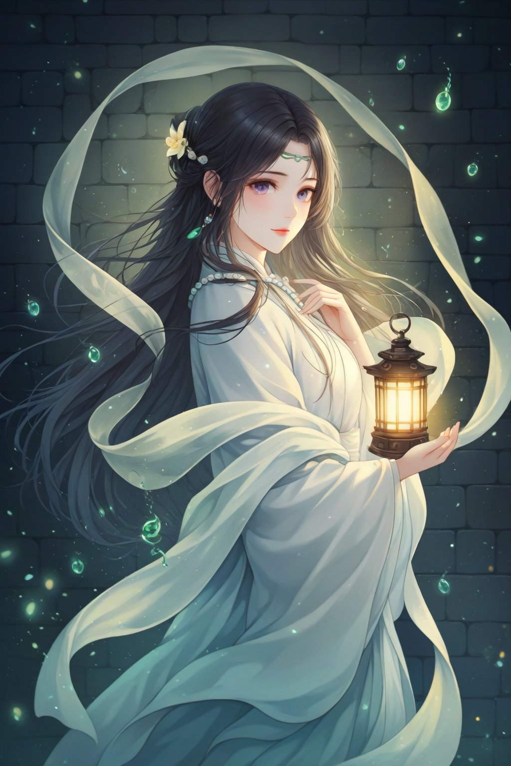 In the dark and quiet stone chamber of the ancient tomb,  the little dragon girl was dressed in white,  with long hair sha...