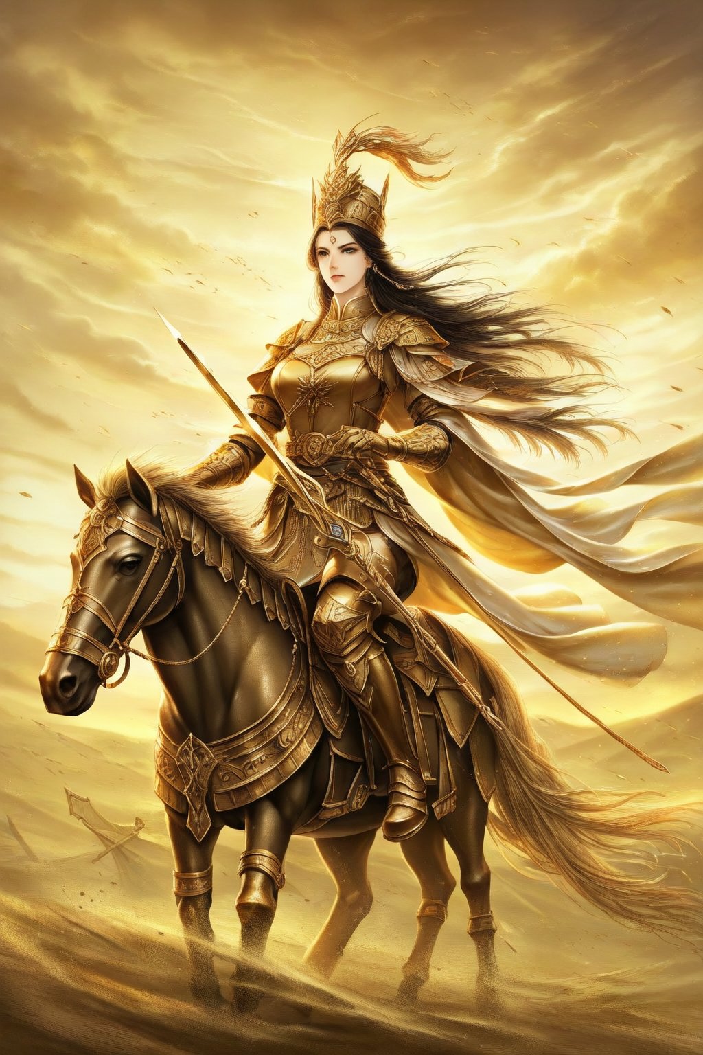 A girl general standing in the wind,  with the charm of oriental art,  solemn expression by SUNSHINE on Tensor.Art