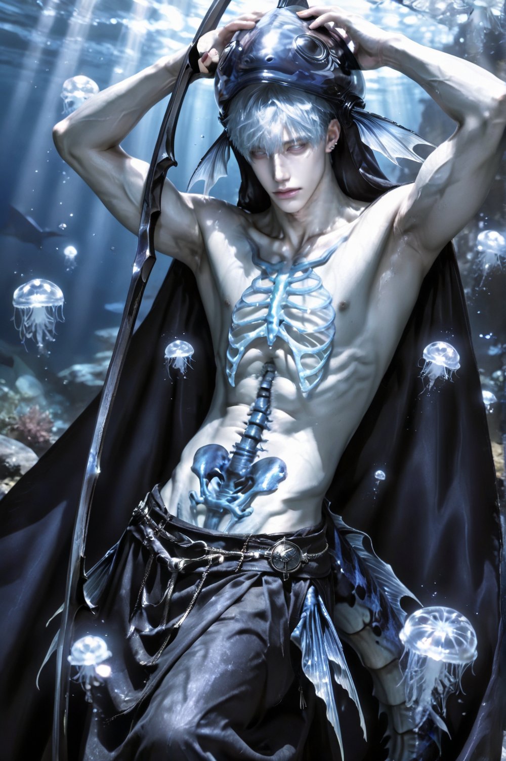 ((Below is a large blue mermaid tail)),  Sharp facial features,  sharp 4K image by 𝗠𝗢𝗡ҳ̸ҳ̸ҳ̸ on Tensor.Art