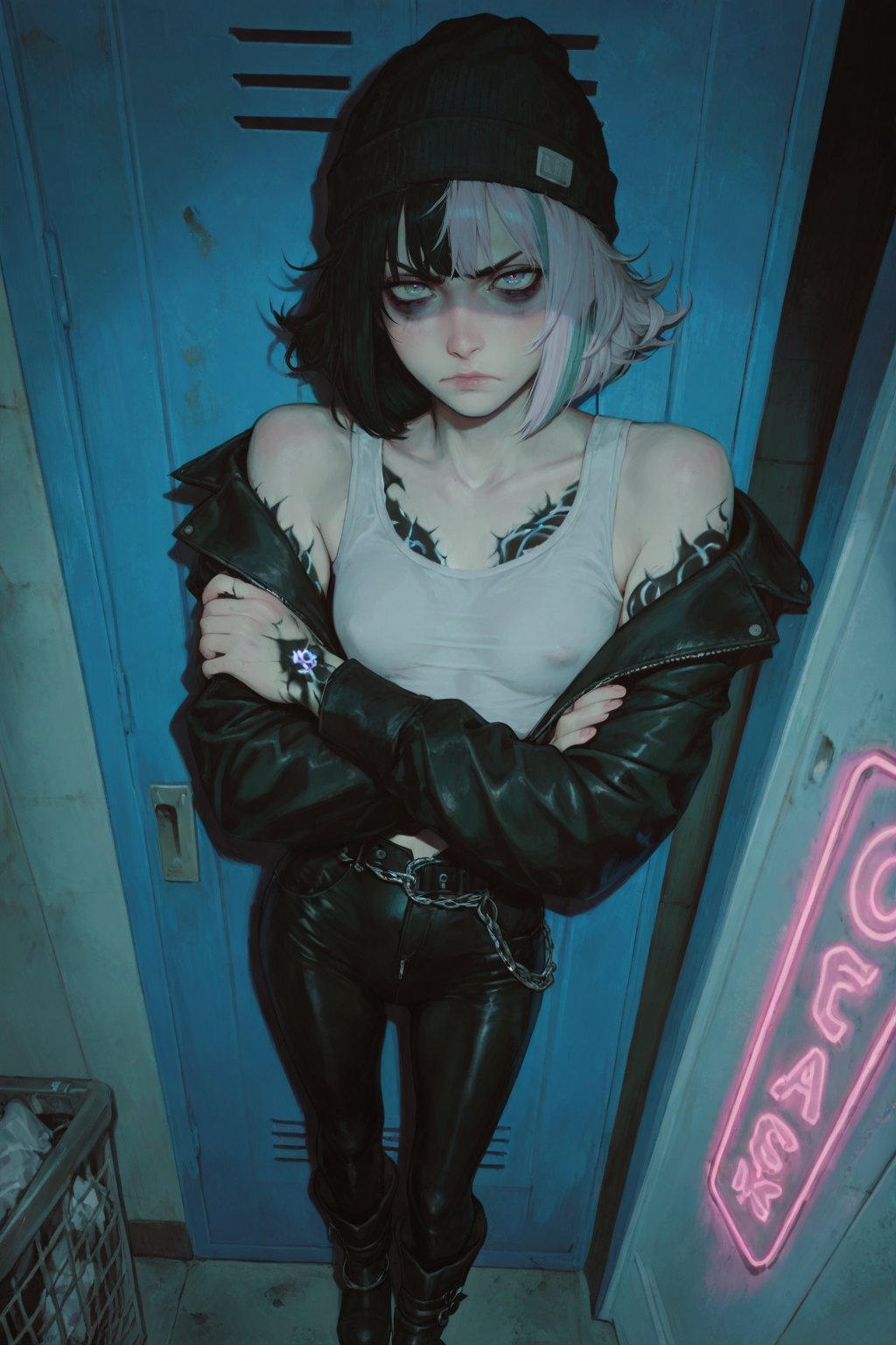 Dark alley,  gateway,  neon sign of a night club by Madre_Mor on Tensor.Art