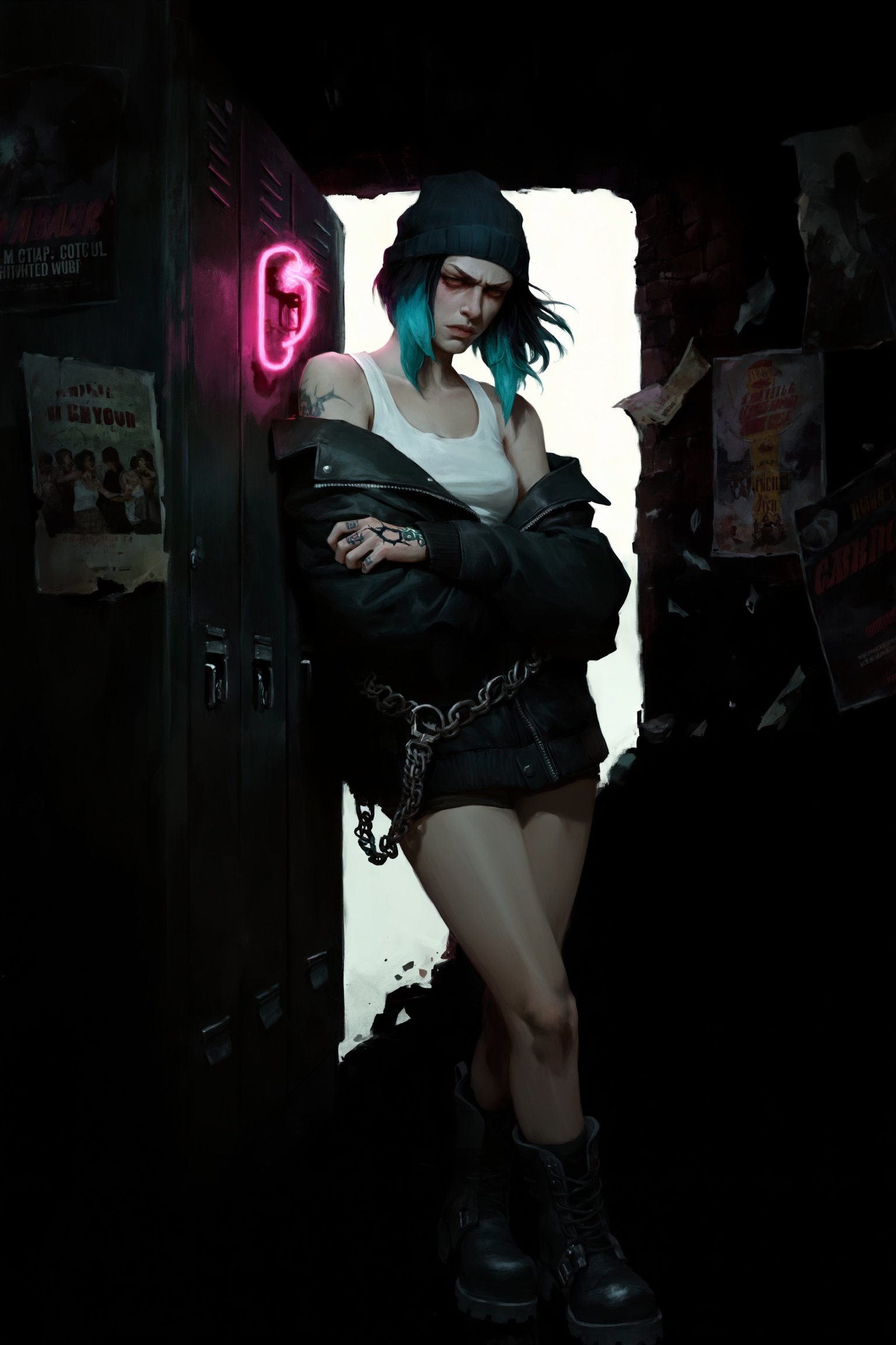 Dark alley,  gateway,  neon sign of a night club by Madre_Mor on Tensor.Art