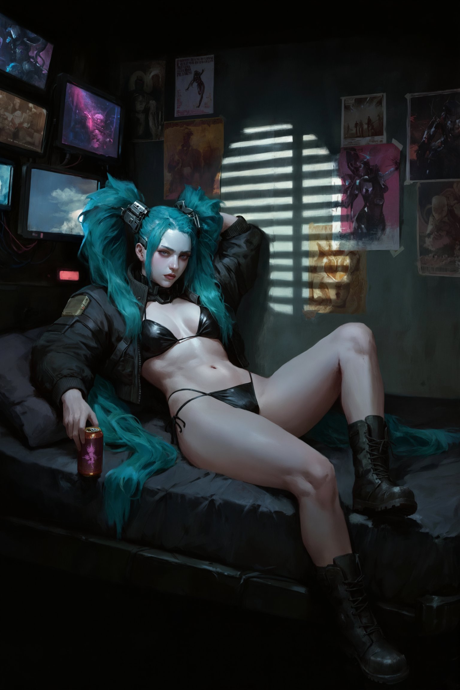 (indoor,  cyberpunk bedroom,  a lot of screens by Madre_Mor on Tensor.Art