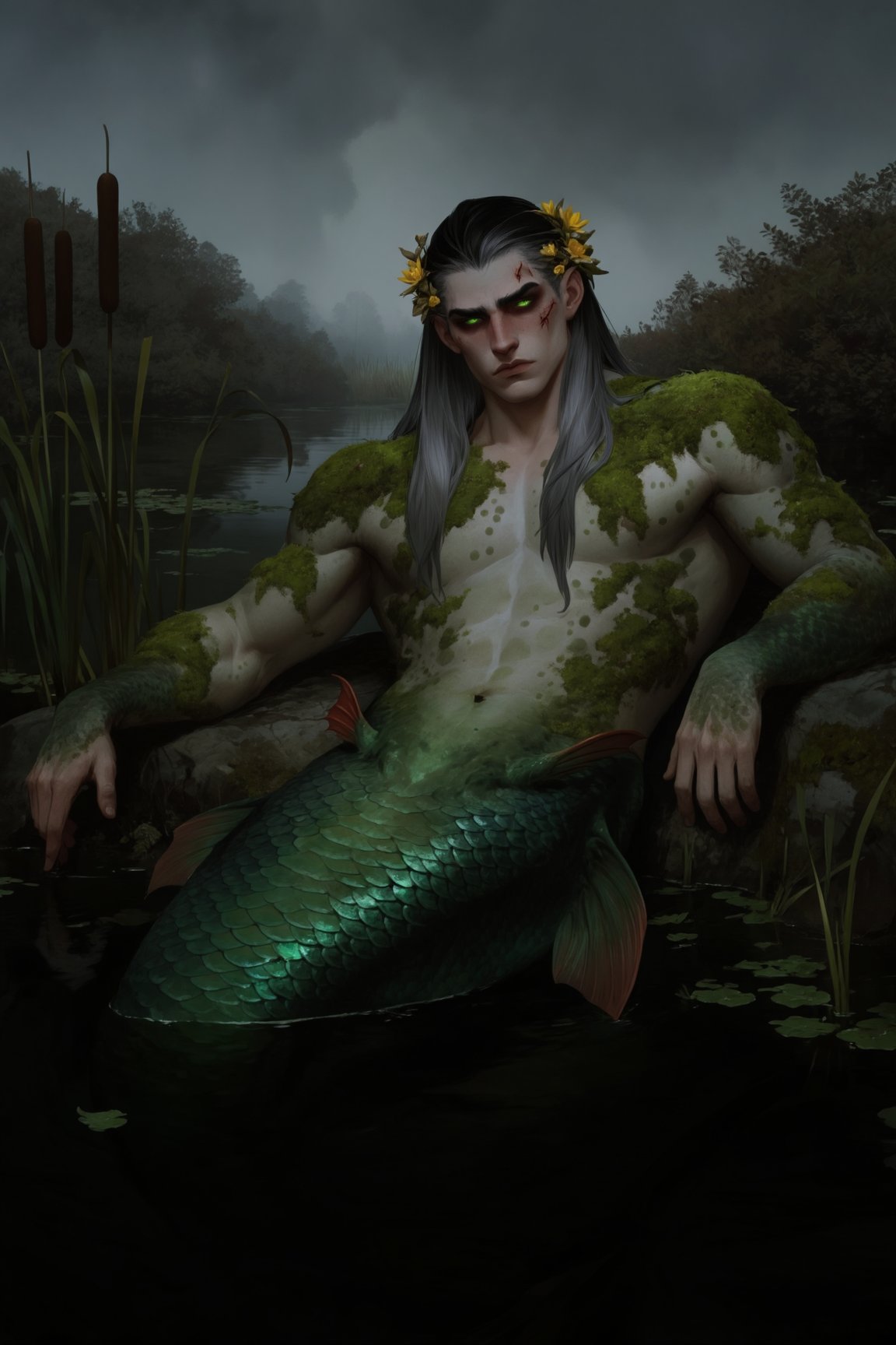(pale skin,  green spots on skin,  moss covered skin by Madre_Mor on Tensor.Art