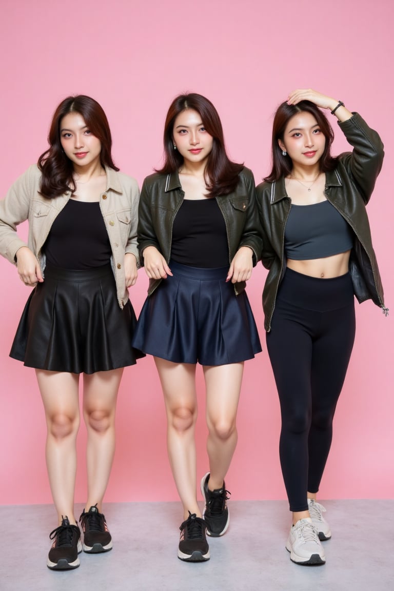 Create a 1 page collage of 3 women in this chat standing in front view,  full body,  1. wearing casual dress by Zero-Moral...