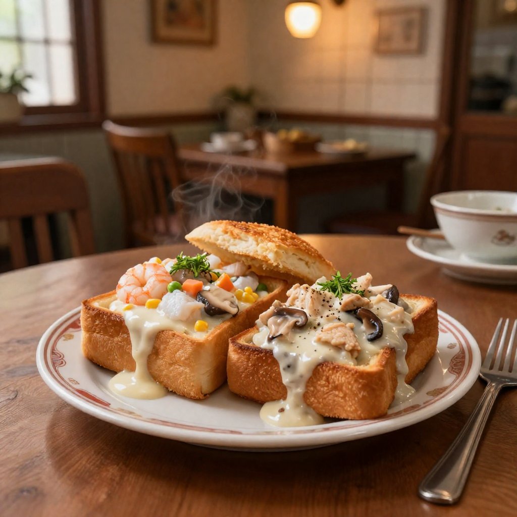Photorealistic cinematic 8K food photography at eye-level horizontal angle,  featuring two styles of authentic Taiwanese T...