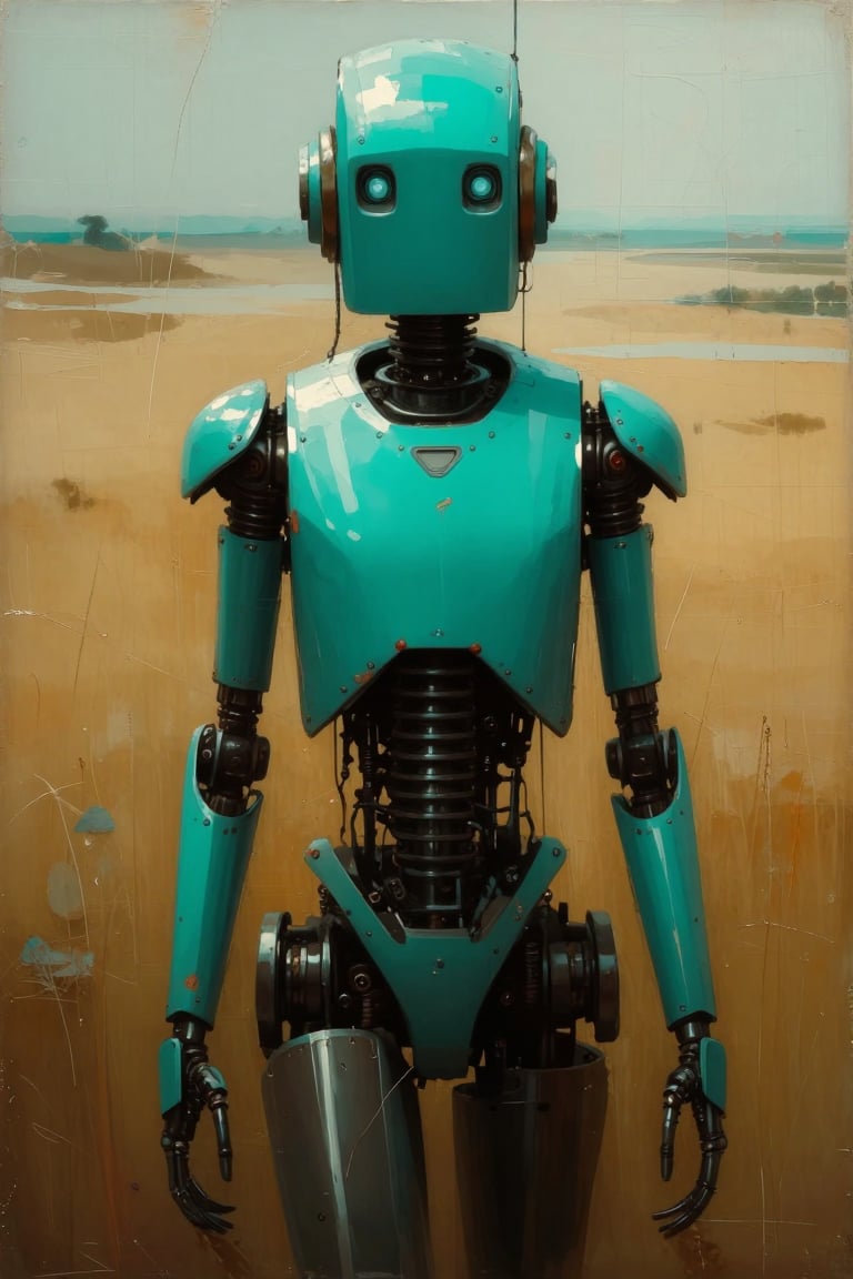 CyberTech,  a robot,  with a turquoise body and a white cloth draped over its torso by Svem37 on Tensor.Art