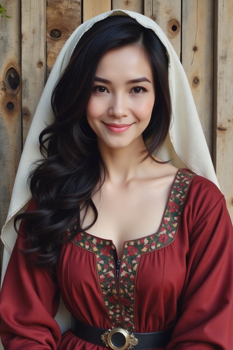 witcher 3 artwork,  beautiful medieval woman,  extremely beautiful medieval peasant woman (long curly black hair by MOLDAN...