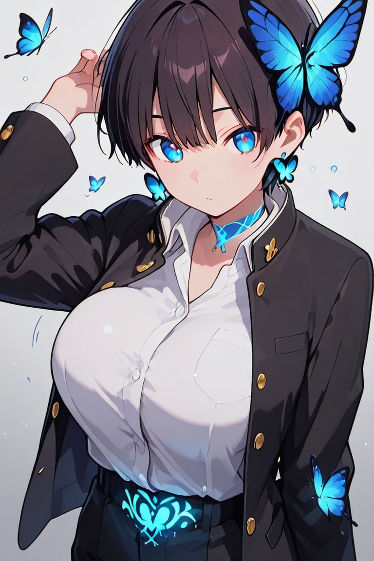 Kiyoka-chan,  blue glowing earrings,  tattoo on clothing boyish by らび@kiyoka_succubus on Tensor.Art