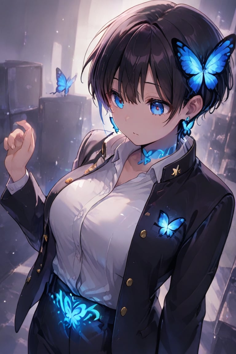 Kiyoka-chan,  blue glowing earrings,  tattoo on clothing boyish by らび@kiyoka_succubus on Tensor.Art