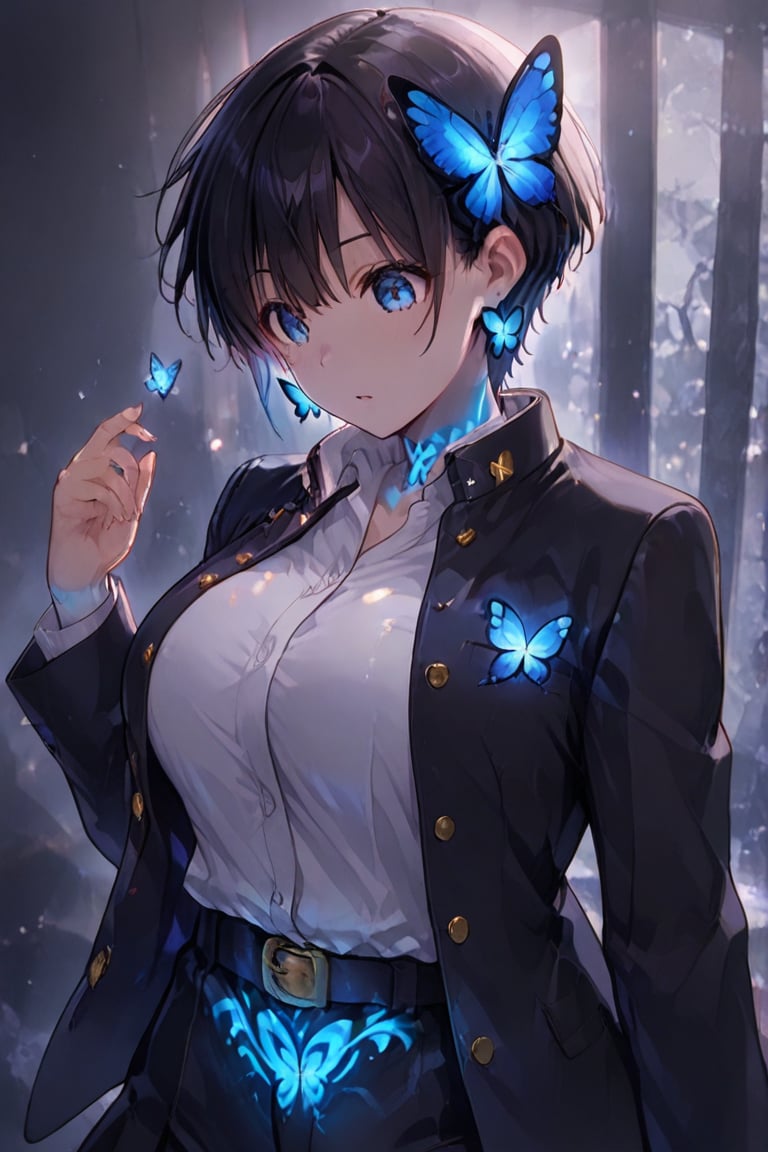 Kiyoka-chan,  blue glowing earrings,  tattoo on clothing boyish by らび@kiyoka_succubus on Tensor.Art