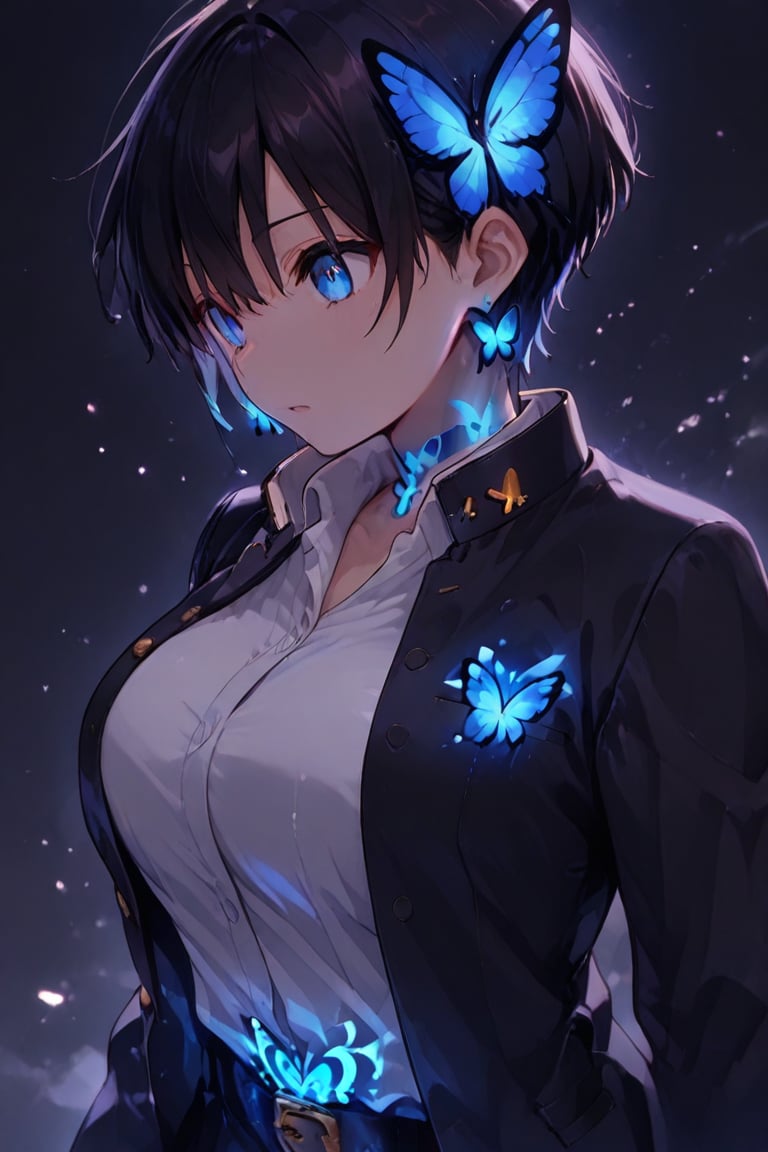 Kiyoka-chan,  blue glowing earrings,  tattoo on clothing boyish by らび@kiyoka_succubus on Tensor.Art