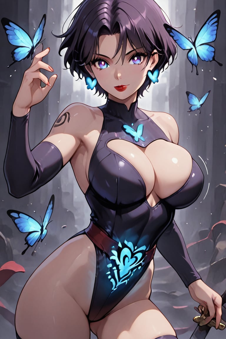 (Kiyoka-chan,  blue glowing earrings,  tattoo on clothing) Leotard Knight by らび@kiyoka_succubus on Tensor.Art