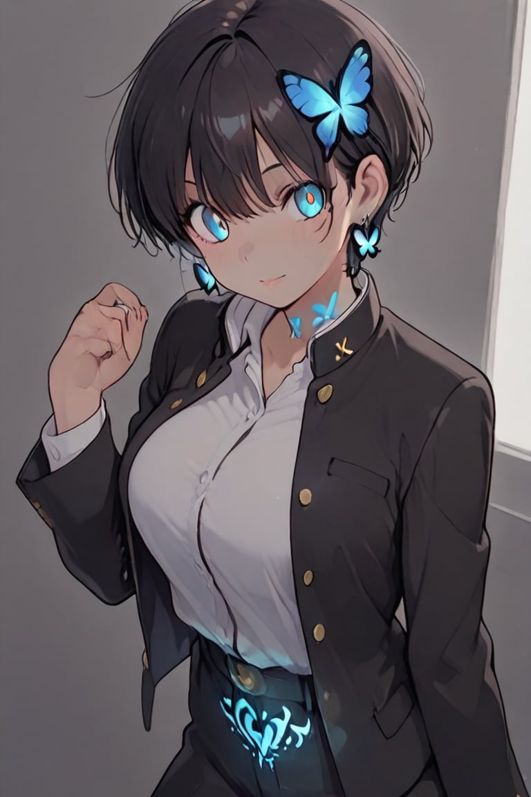 Kiyoka-chan,  blue glowing earrings,  tattoo on clothing (Beautiful eyes by らび@kiyoka_succubus on Tensor.Art