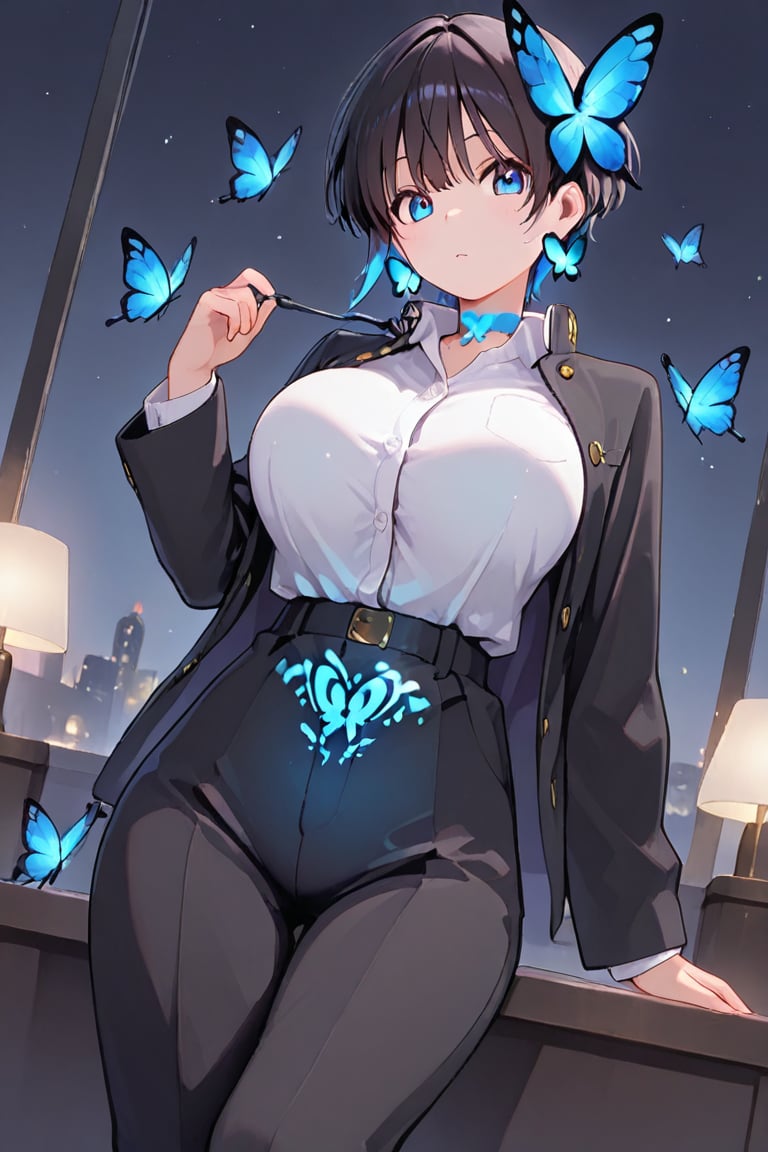 Kiyoka-chan,  blue glowing earrings,  tattoo on clothing by らび@kiyoka_succubus on Tensor.Art