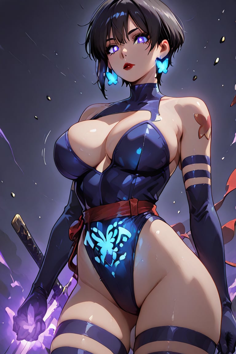 (Kiyoka-chan,  blue glowing earrings,  tattoo on clothing) Leotard Knight by らび@kiyoka_succubus on Tensor.Art