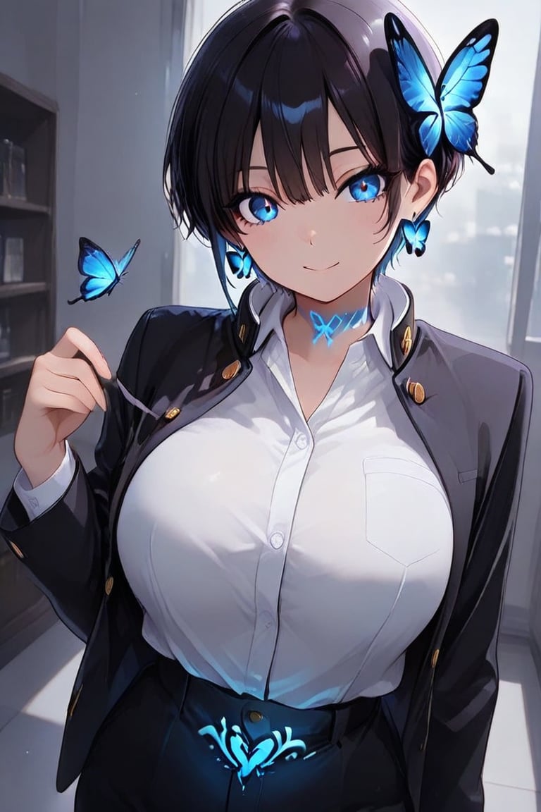 Kiyoka-chan,  blue glowing earrings,  tattoo on clothing boyish by らび@kiyoka_succubus on Tensor.Art