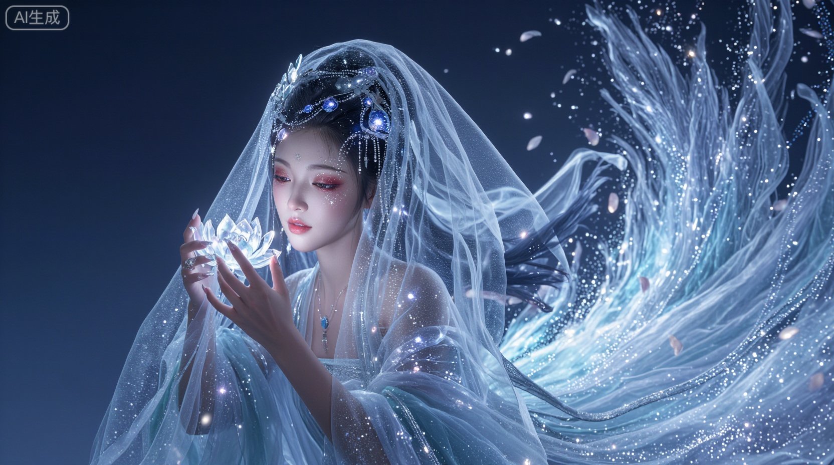 CGI,  The enchantress in the moonlight,  her translucent veil revealing jade-like skin by Sayid on Tensor.Art