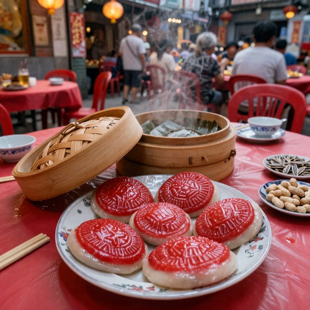 Photorealistic Taiwanese food photography,  eye-level horizontal angle,  realistic documentary style. In the foreground si...