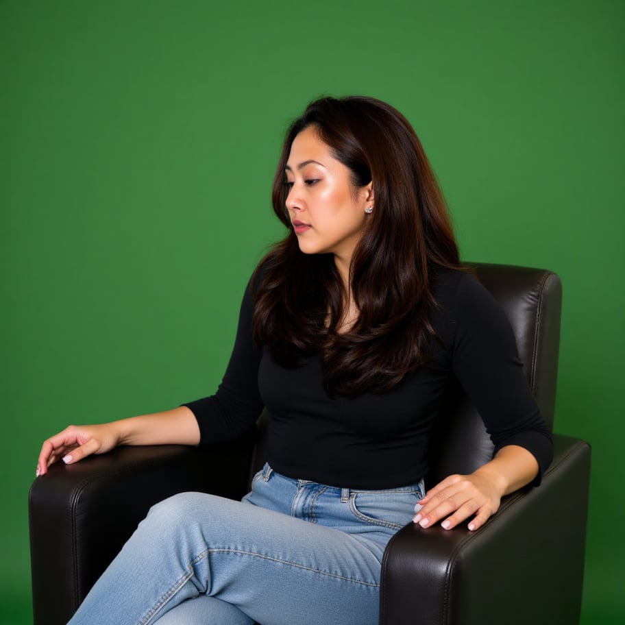 Create a 4K repair of the image with a plain green screen background and good side lighting to reduce shadows. 1girl ,  A...