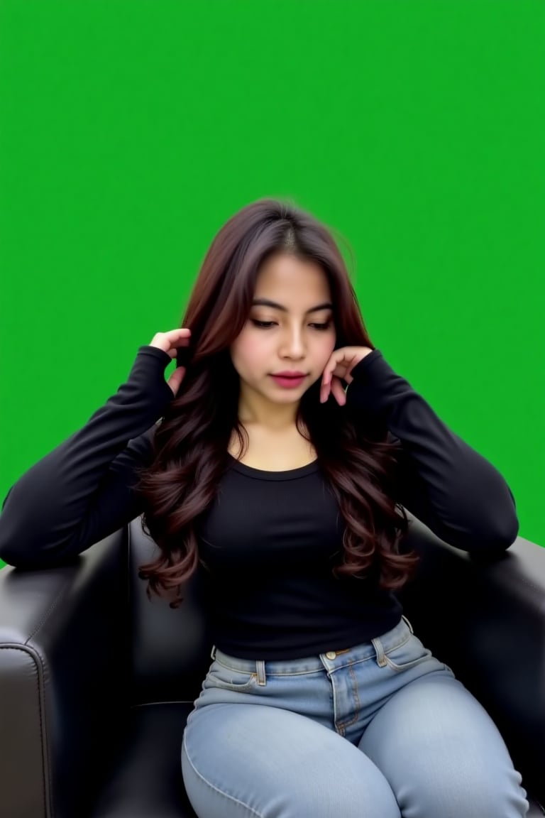 Create a 4K repair of the image with a plain green screen background and good side lighting to reduce shadows. 1girl ,  A...