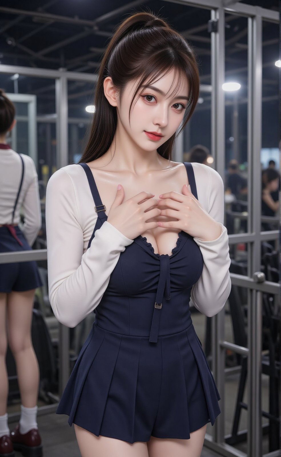 Image of a Korean woman: "A beautiful Korean woman boasting an hourglass figure,  round and voluptuous I-cup breasts,  all...