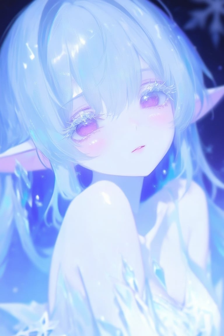 极地雪之巫女,  冰蓝色银光长发,  晶莹剔透的长睫毛。深邃紫瞳 by 五哈柏 on Tensor.Art