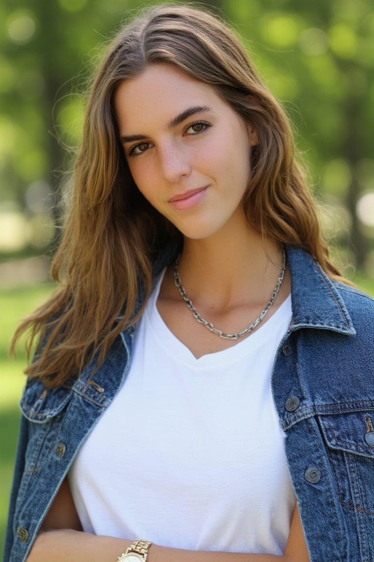 Professional editorial portrait photograph taken during an outdoor photoshoot in a park. Captured with a full-frame camera...