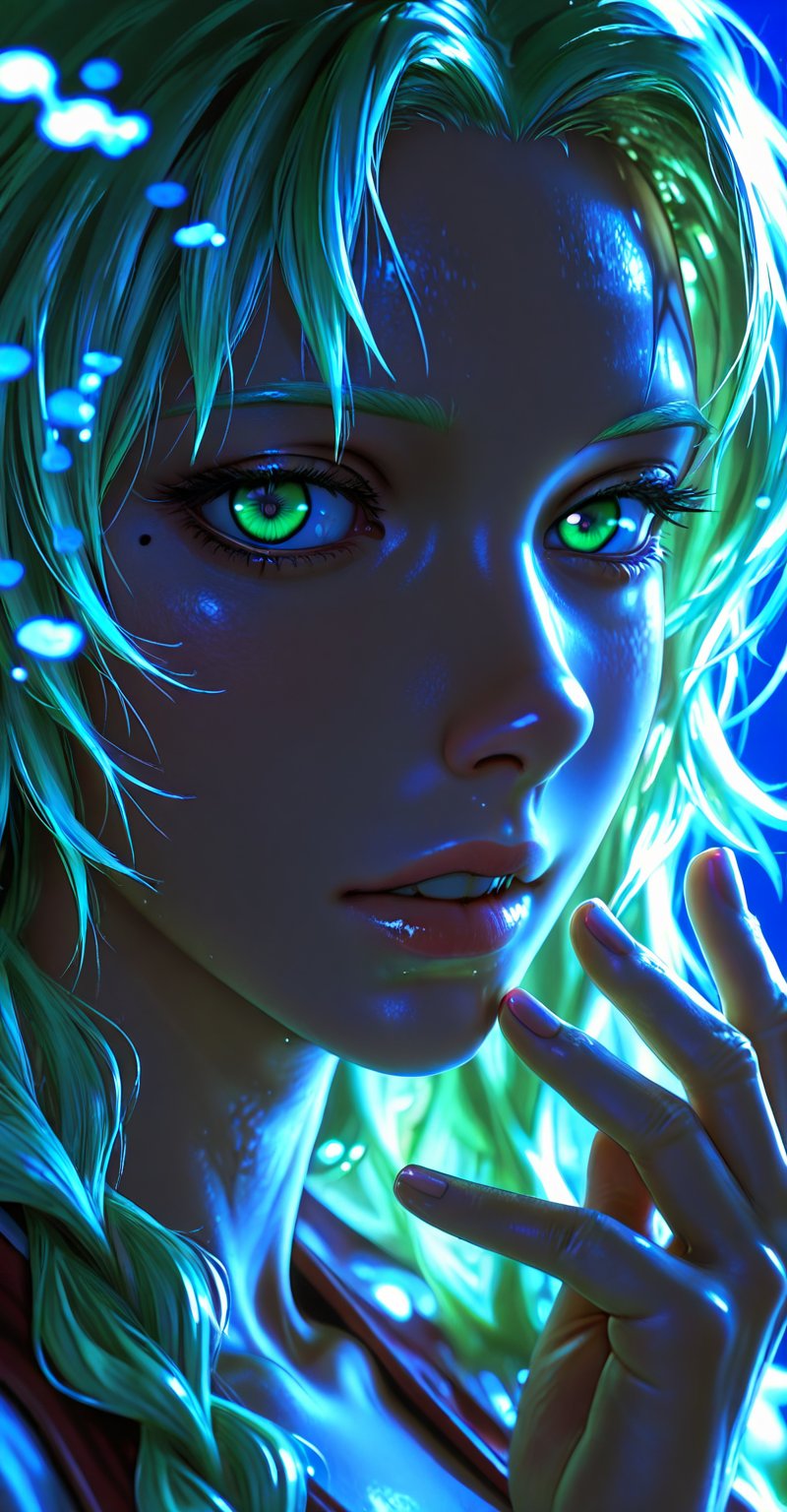 (Emphasize a blend of anime aesthetics with painterly digital rendering techniques)),  the use of light and shadow creates...