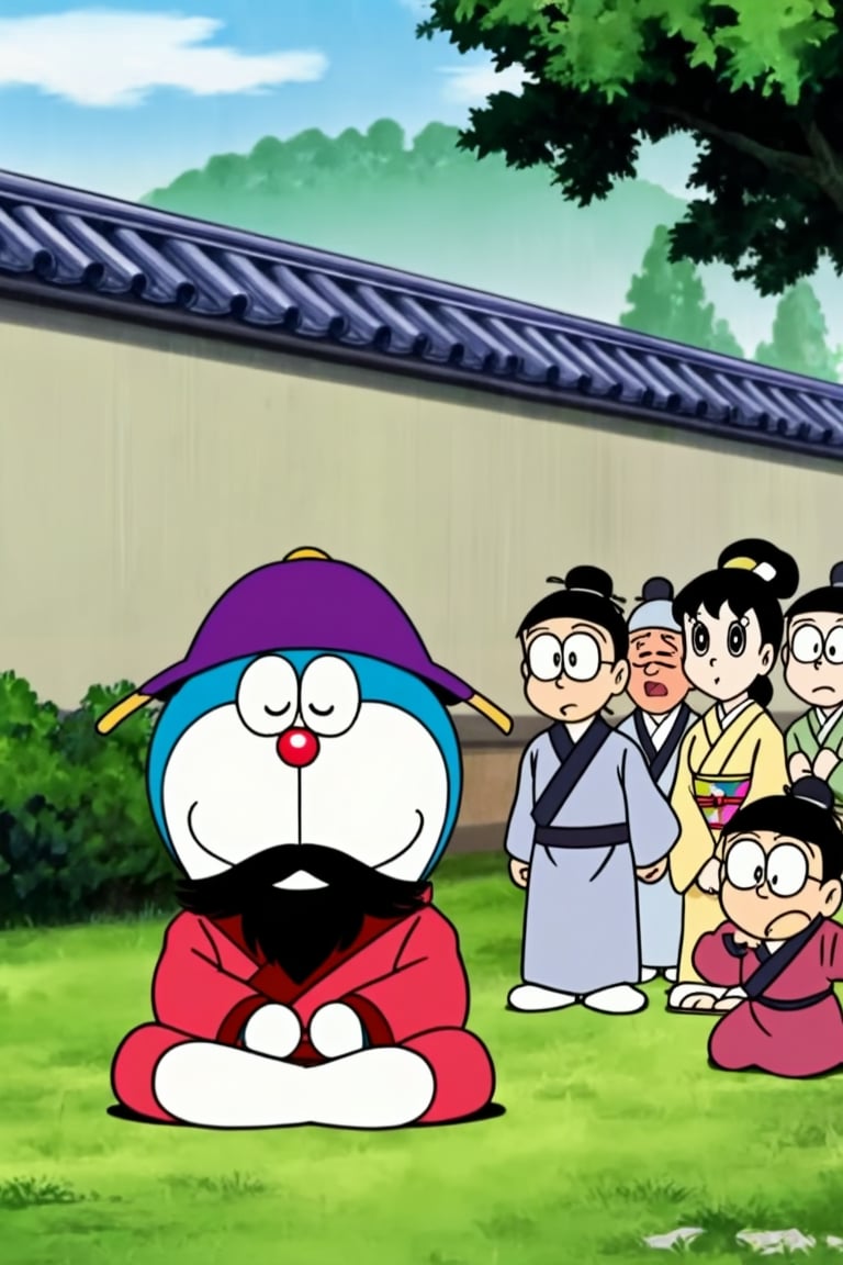 哆啦A梦动画风格,  In the picture,  Doraemon is wearing a red robe by 一起旅行 on Tensor.Art
