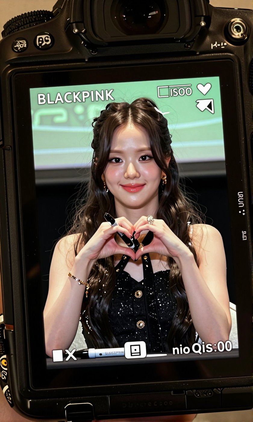 Transforms the beautiful Korean woman "BLACKPINK Jisoo" into an image captured through a professional camera viewfinder,...
