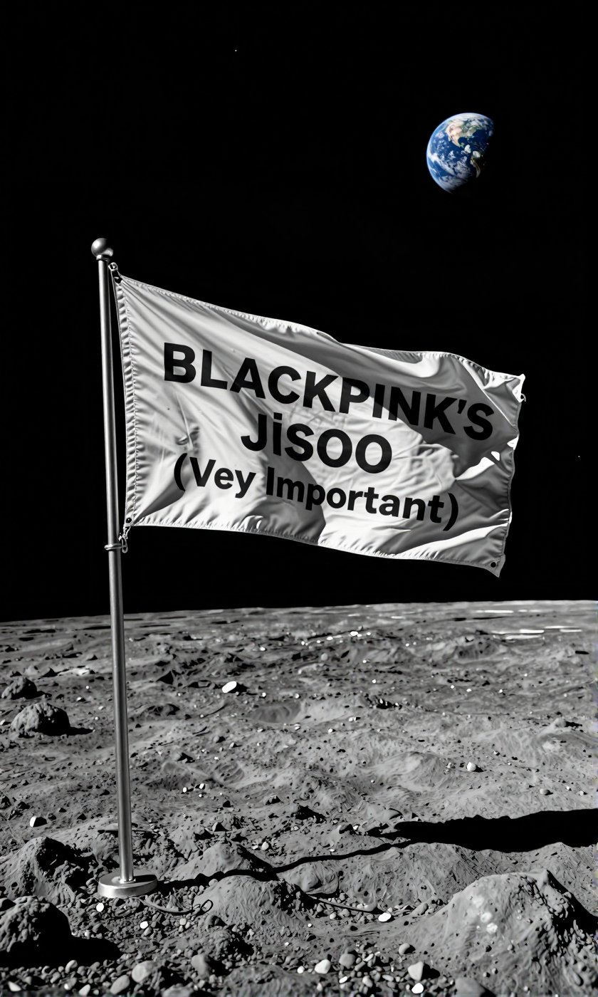 Precisely position this image as a flag planted on the surface of the moon. You must follow the composition rules below wi...