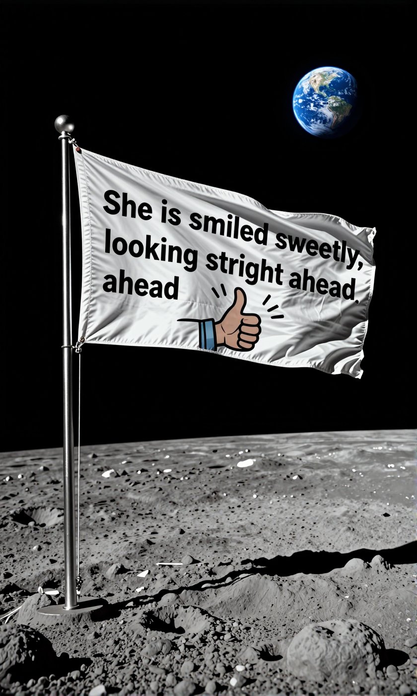 Precisely position this image as a flag planted on the surface of the moon. You must follow the composition rules below wi...