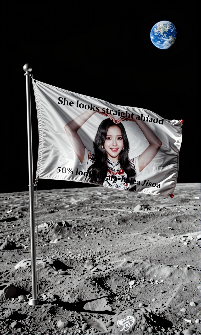 Precisely position this image as a flag planted on the surface of the moon. You must follow the composition rules below wi...