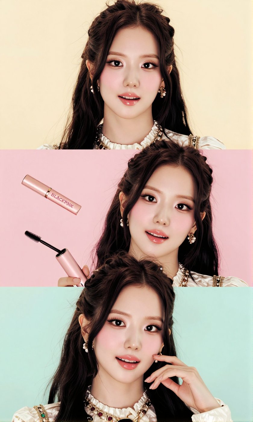 Real-life Photos of Korean Beauty BLACKPINK Jisoo High-end Korean beauty BLACKPINK Jisoo editorial collage. Three stylish...