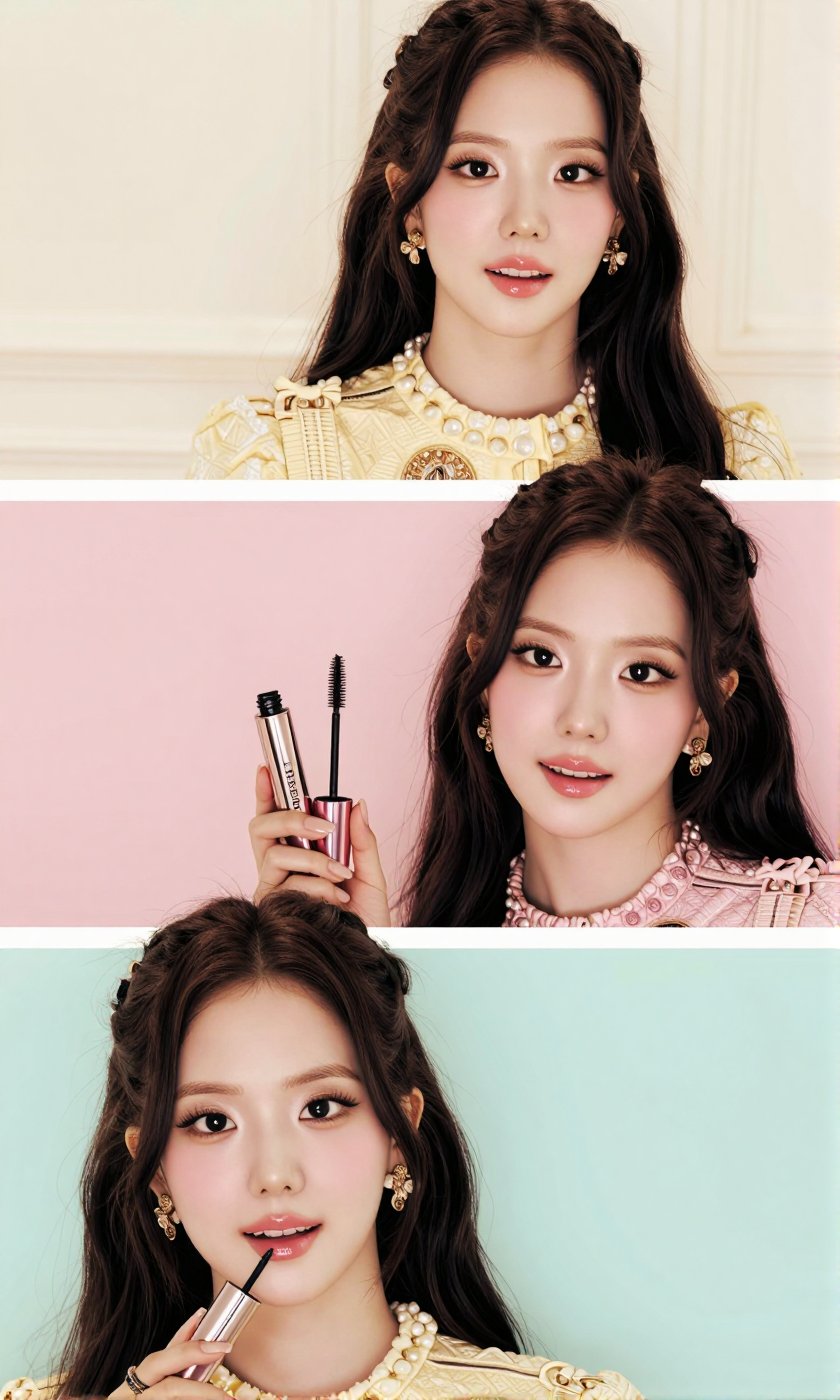 Real-life Photos of Korean Beauty BLACKPINK Jisoo High-end Korean beauty BLACKPINK Jisoo editorial collage. Three stylish...