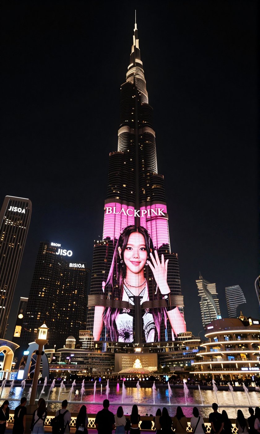A Real-Life Photo of Korean Beauty BLACKPINK's Jisoo This is a vertical photo of the breathtakingly beautiful night view o...