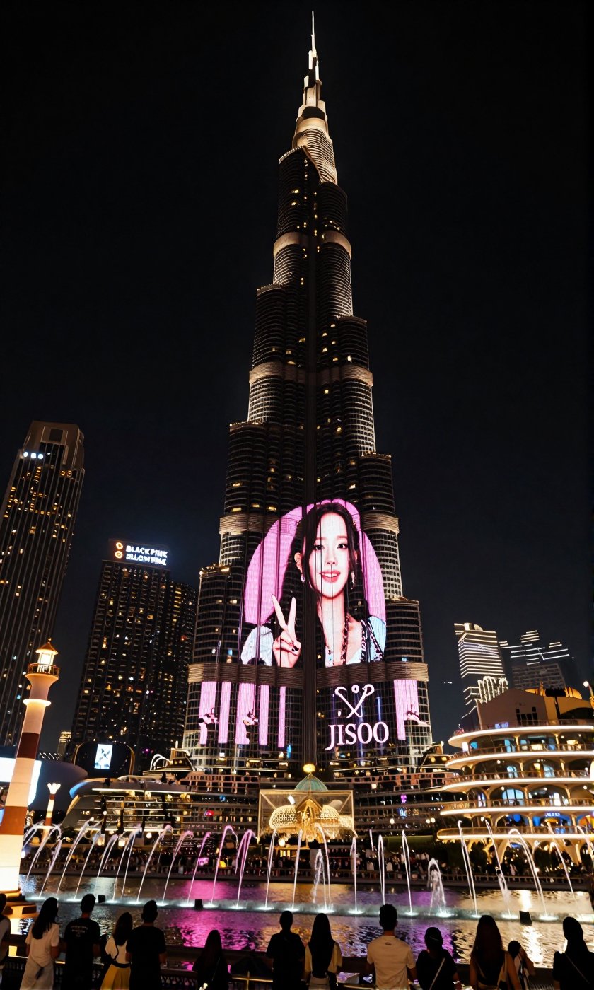 A Real-Life Photo of Korean Beauty BLACKPINK's Jisoo This is a vertical photo of the breathtakingly beautiful night view o...
